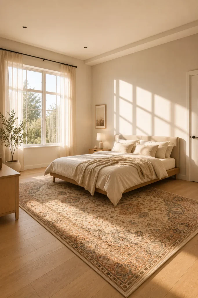 Clean and organized bedroom surfaces creating a clutter-free space that feels larger and calmer