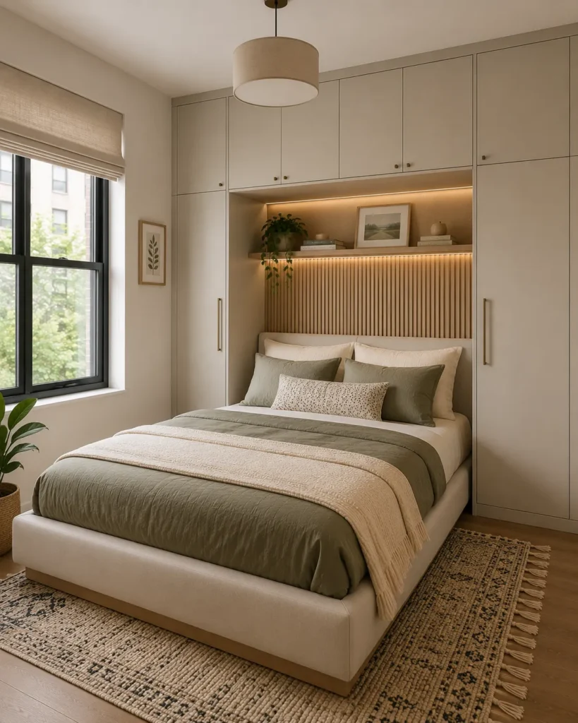 Beautifully organized small bedroom closet with shelf dividers baskets and double hanging rods