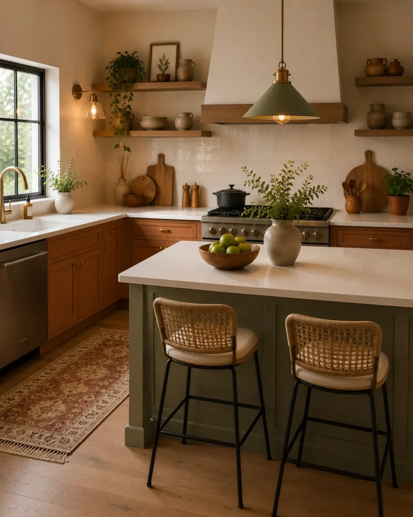 Well-organized small kitchen with an efficient layout and open walking space for easy movement