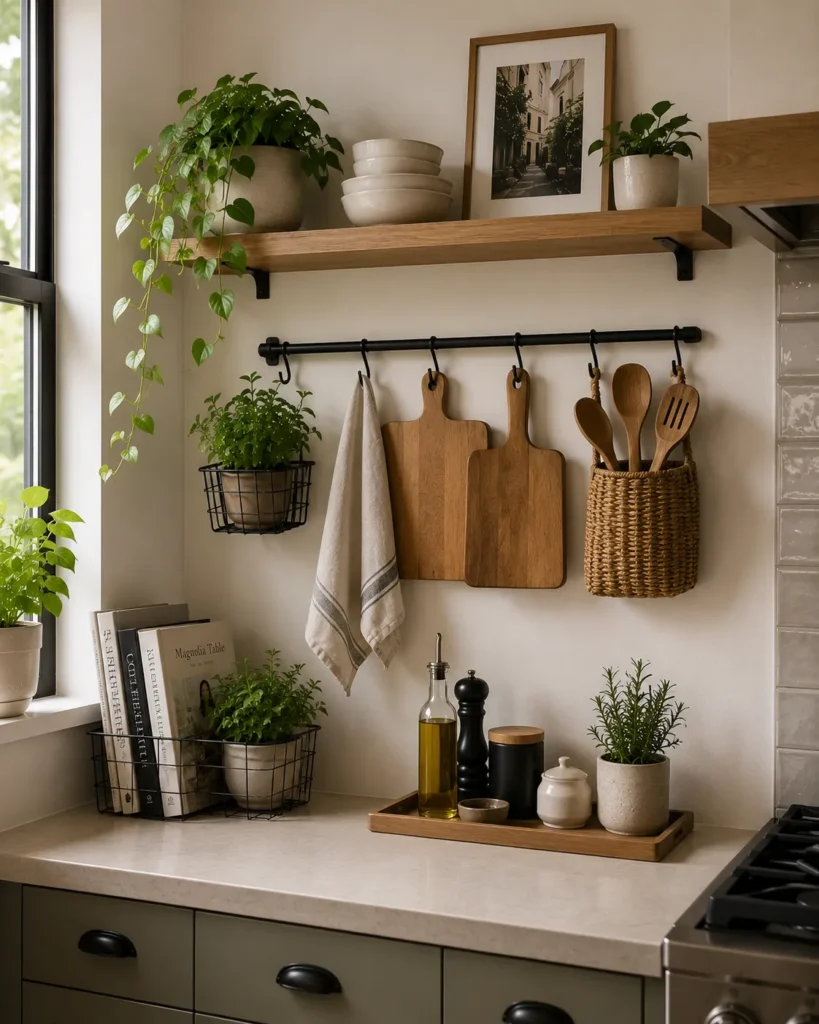 Clutter-free small kitchen with minimal countertop appliances creating a cleaner and larger appearance