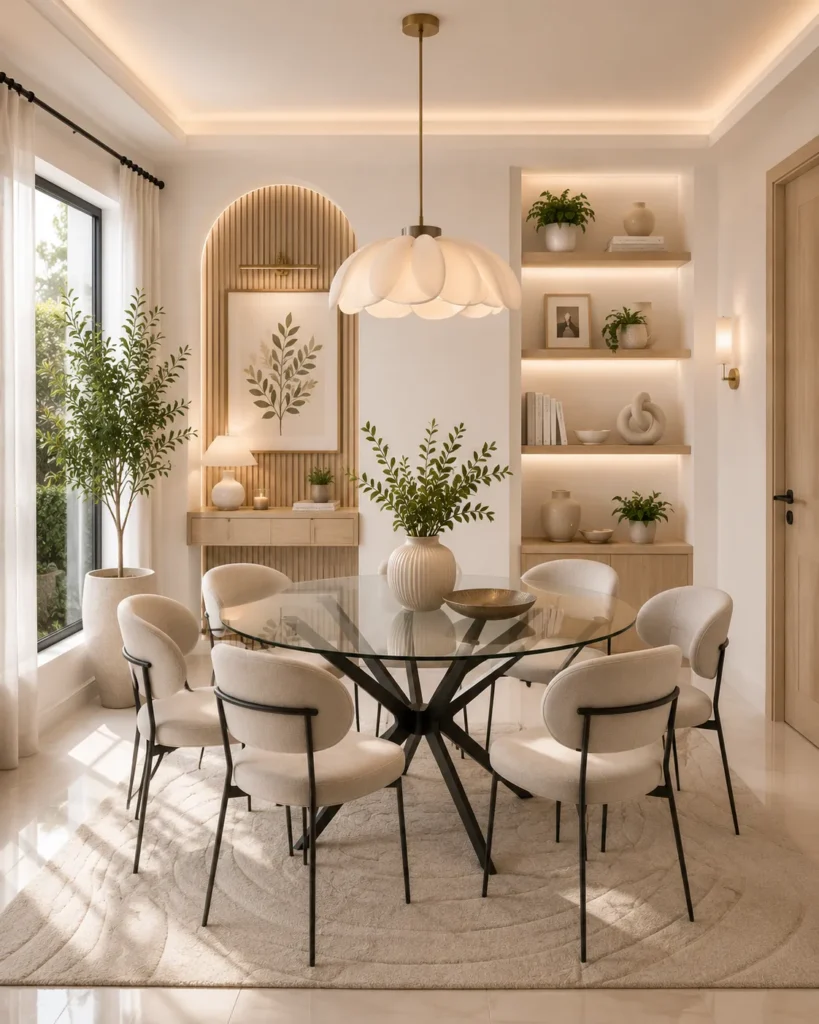 Elegant small dining room with eye-catching pendant light serving as a stylish focal point