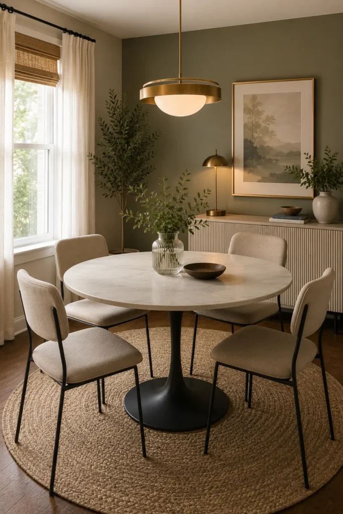 Compact dining area with slim-profile dining chairs that improve movement and maximize seating capacity