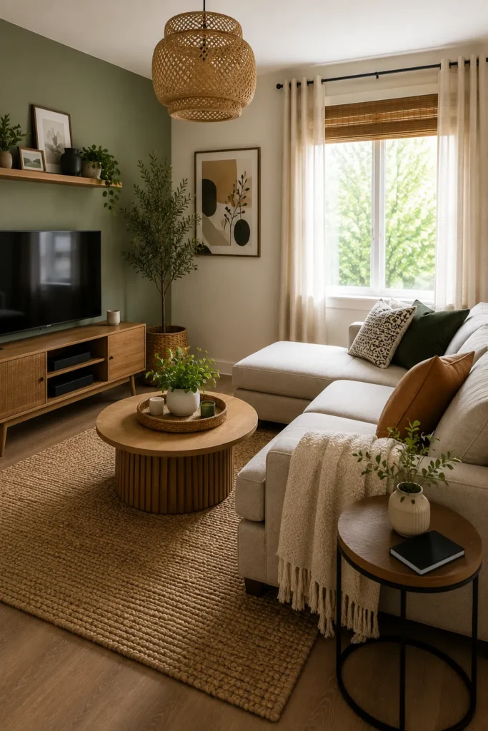 Compact sectional sofa maximizing seating while maintaining an open small living room layout
