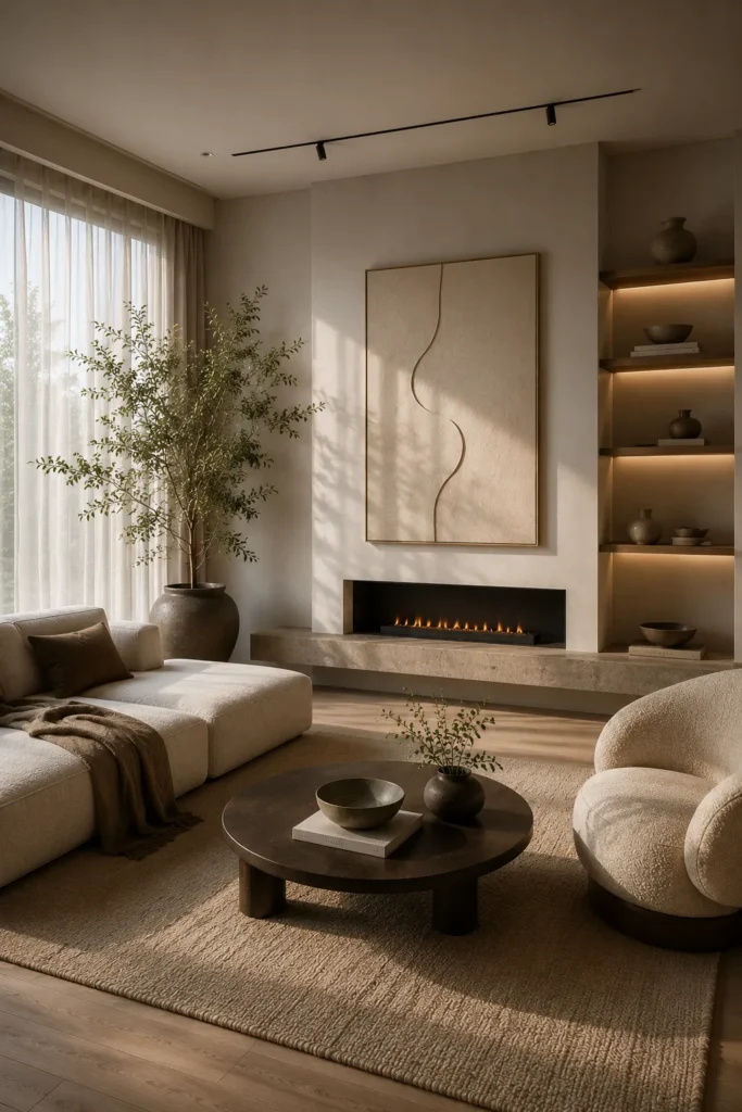 Timeless quiet luxury living room design with classic furnishings, elegant neutral styling, and enduring sophisticated appeal