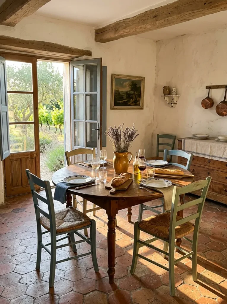 Cozy dining room featuring a round dining table designed for conversation and gathering