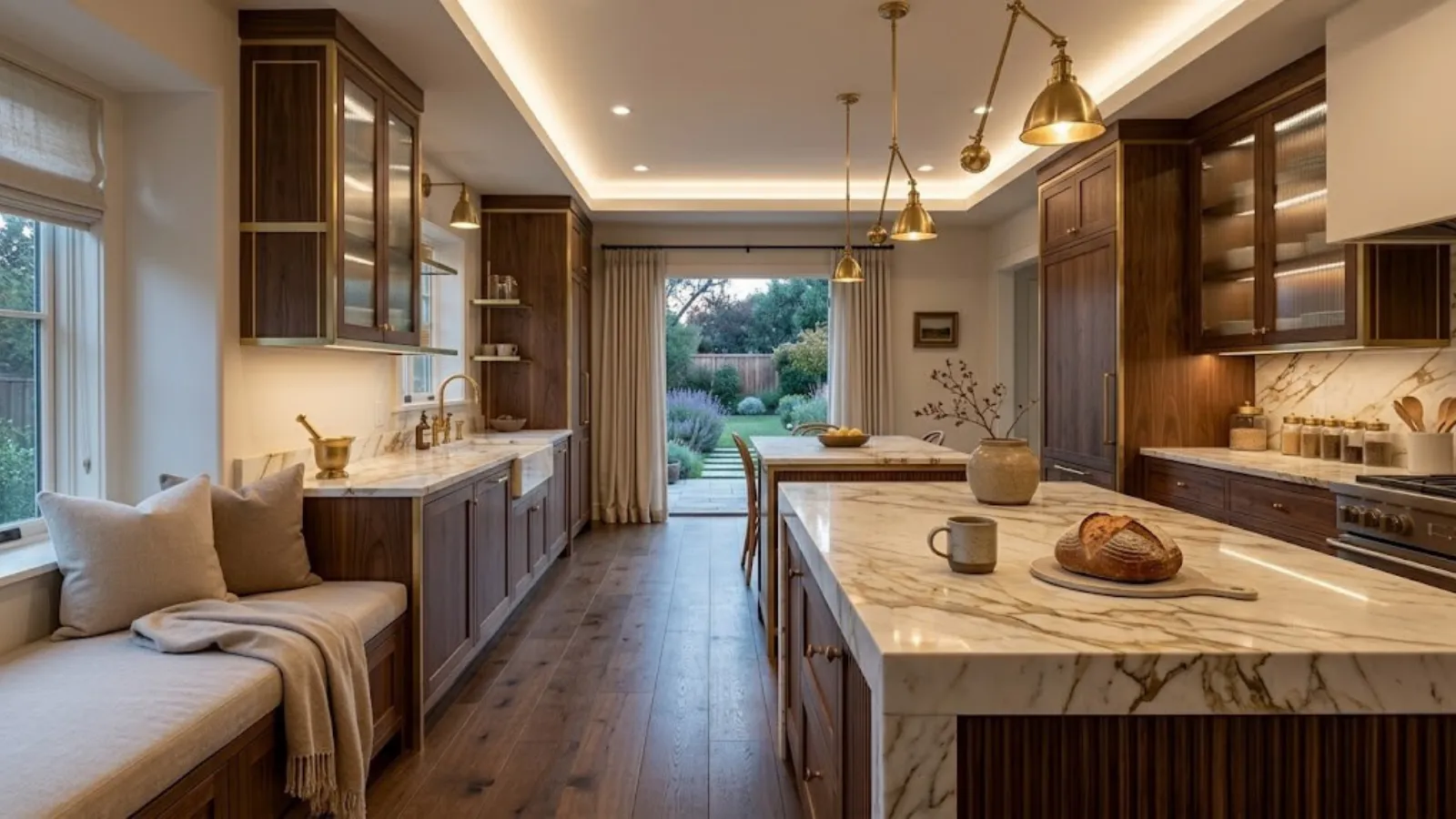 Cozy kitchen featuring warm wood accents, soft lighting, natural textures, open shelving, and inviting decor that creates a welcoming atmosphere.