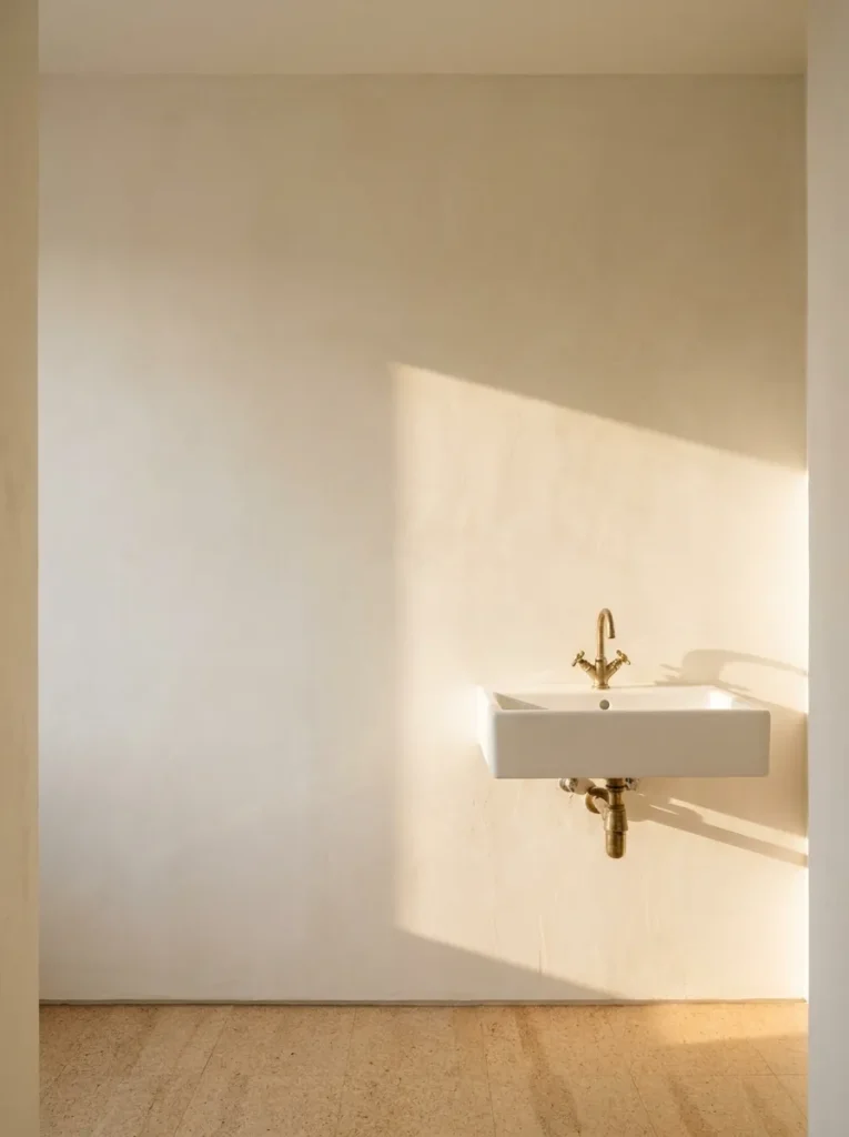 Elegant bathroom with minimalist design, clean lines, and uncluttered wall space