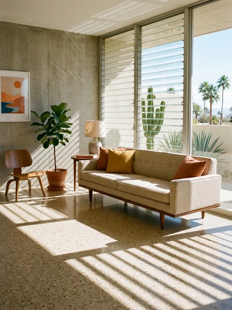 Minimal living room with a modern sofa featuring exposed oak legs for a lighter open appearance