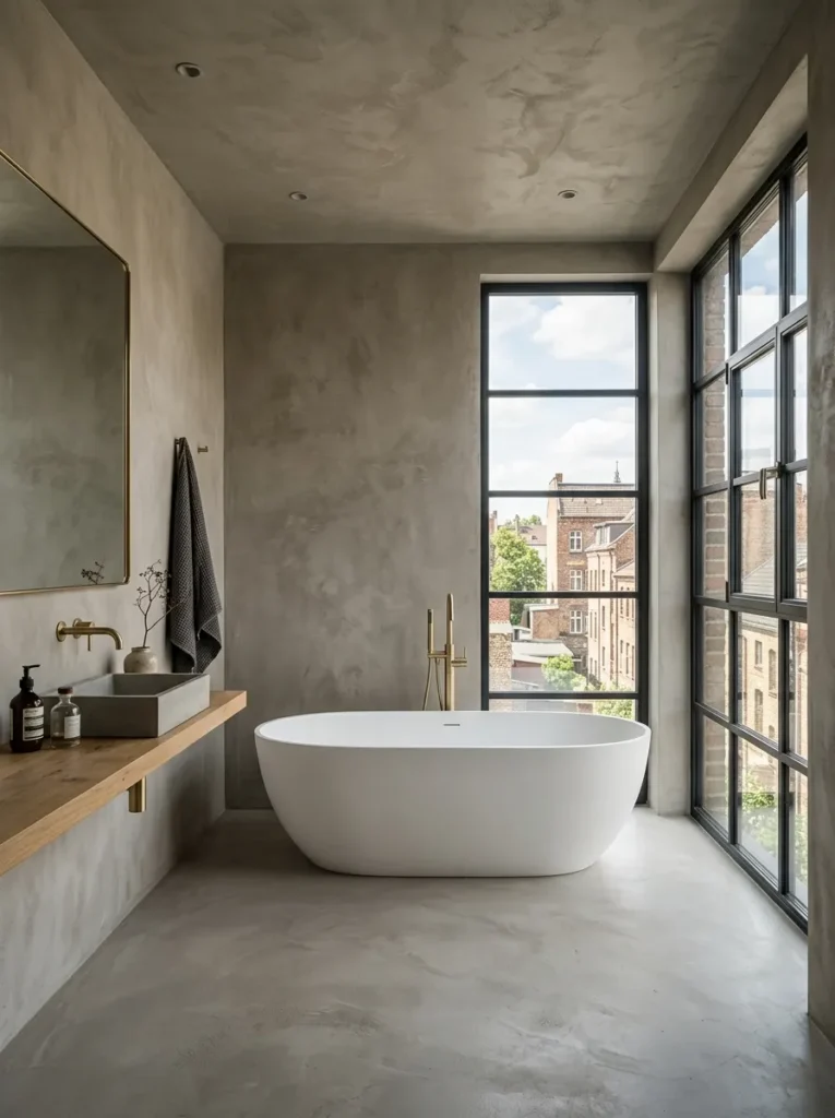 Modern bathroom with microcement walls and seamless contemporary finishes