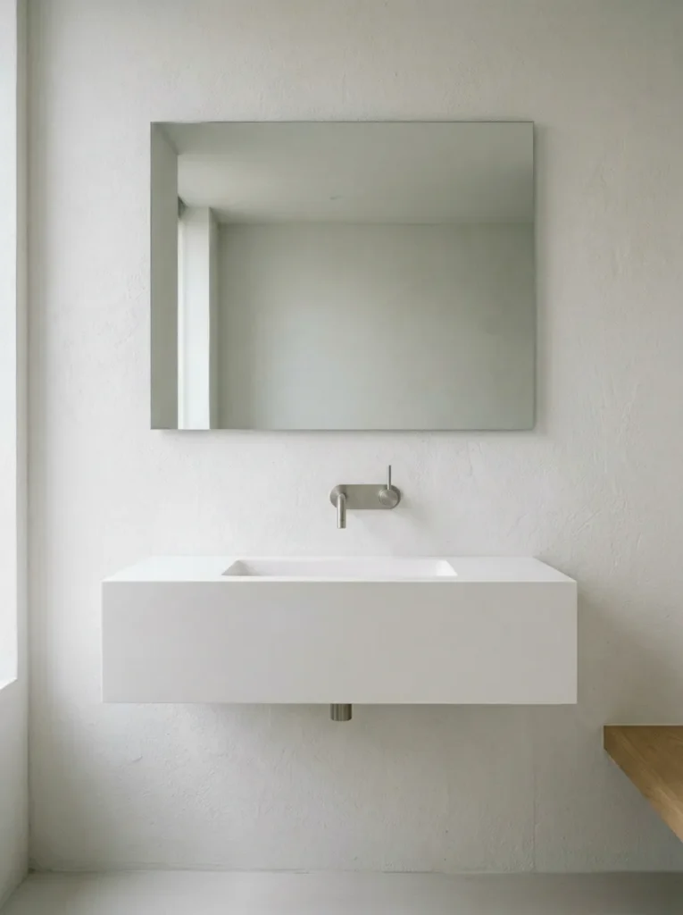 Modern bathroom with clutter-free vanity wall and clean minimalist styling