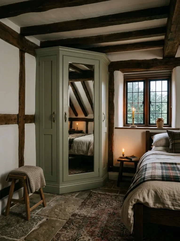 Small bedroom featuring a custom corner wardrobe maximizing unused space with smart storage solutions