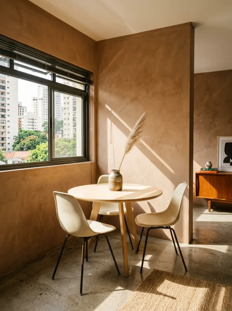 Small dining area with walls and skirting painted the same color for a seamless look