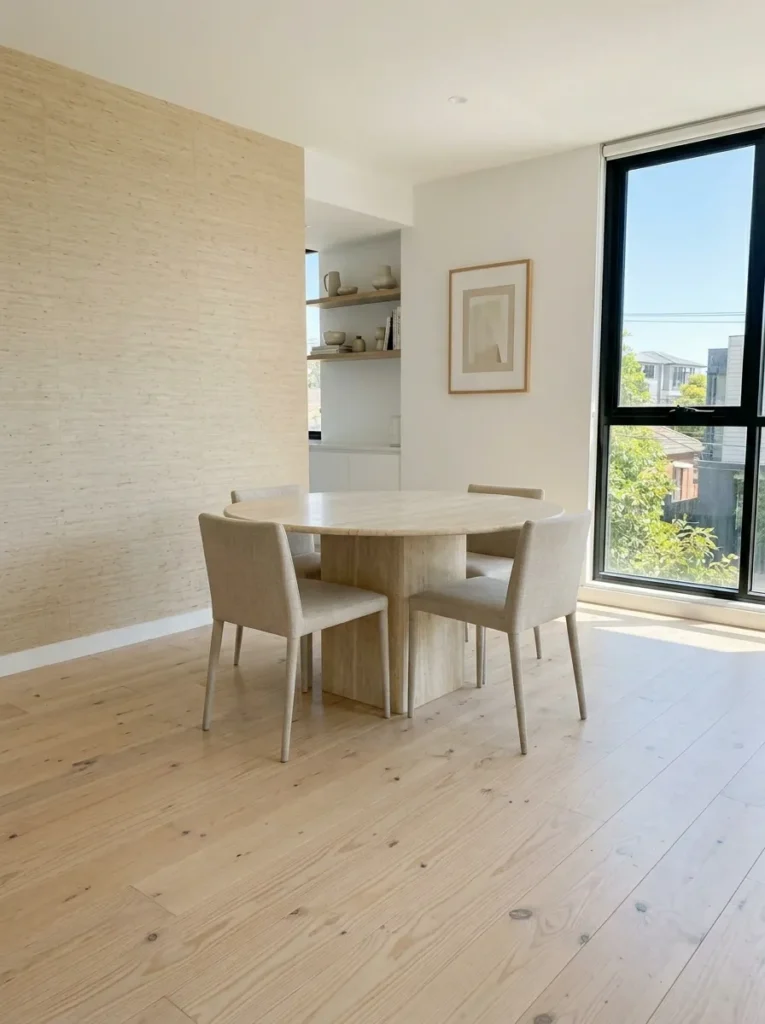 Small dining area with dining chairs that tuck completely under the table to save space