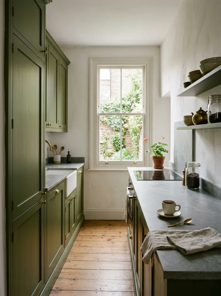 Small kitchen with floor-to-ceiling cabinets maximizing storage and creating a custom built-in look