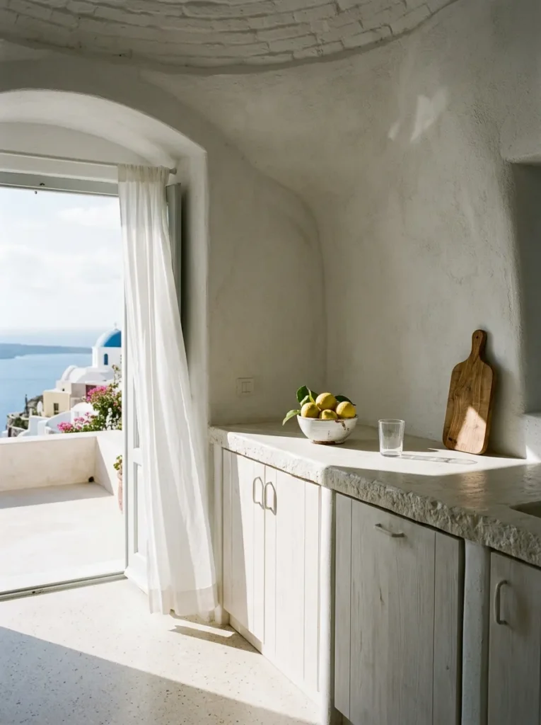 Small kitchen with clutter-free countertops and intentional minimalist styling