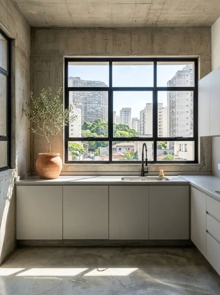 Small kitchen with unobstructed window maximizing natural light and openness