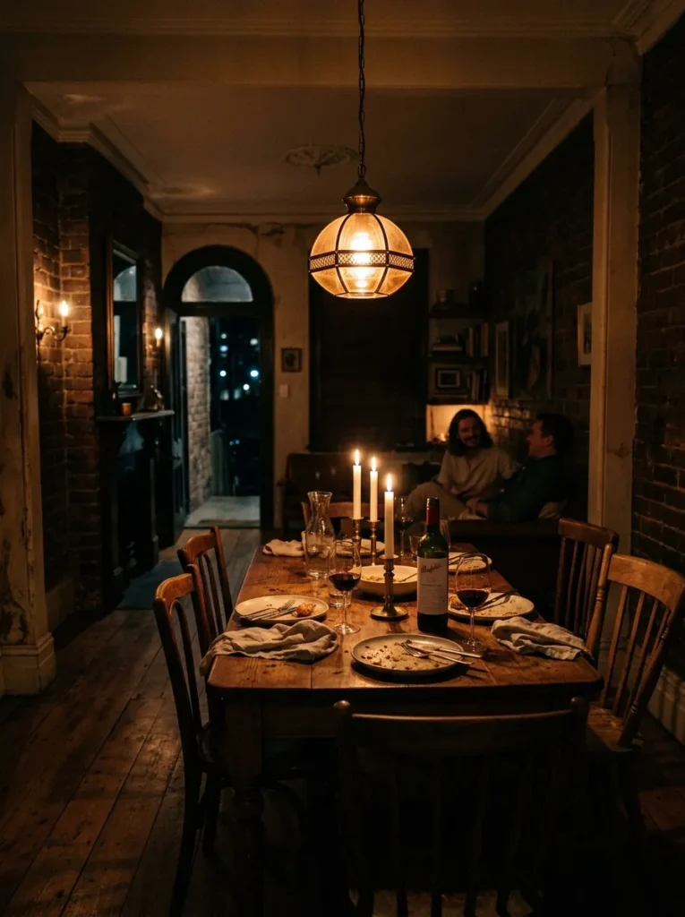 Warm dining room with dimmable lighting creating a cozy evening atmosphere