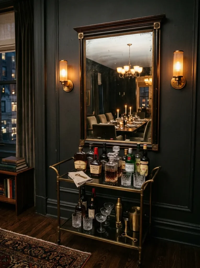 Warm dining room featuring a stylish drinks station and entertaining area