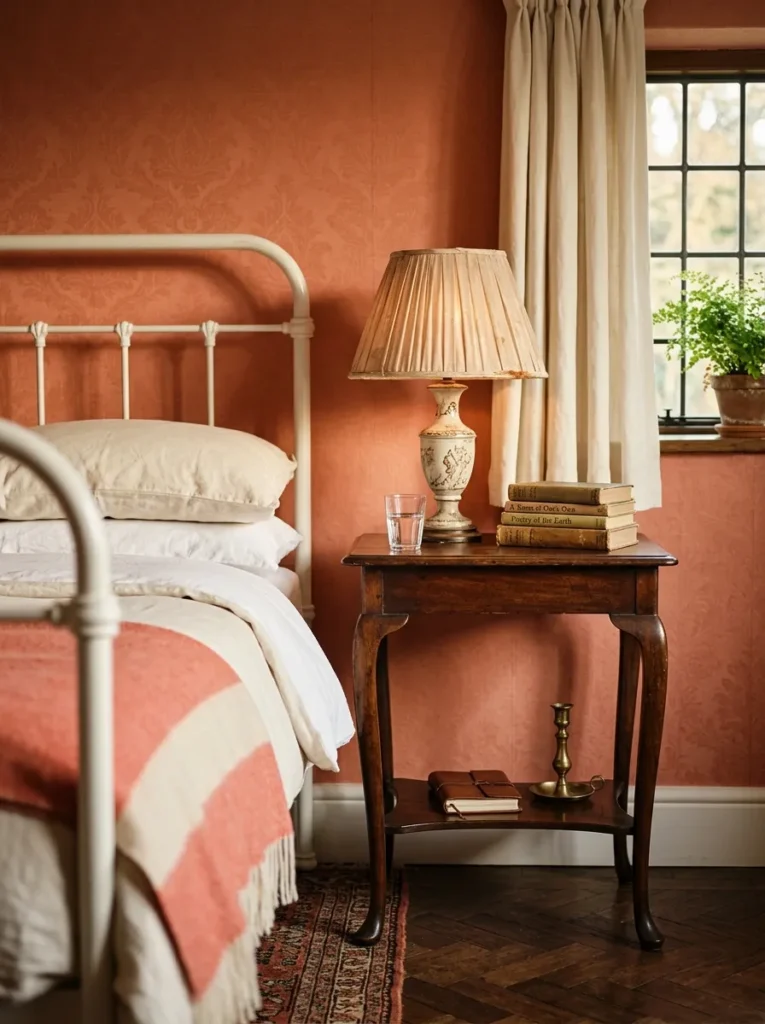  Antique Chippendale cabriole-leg side table repurposed as a nightstand in a vintage bedroom 