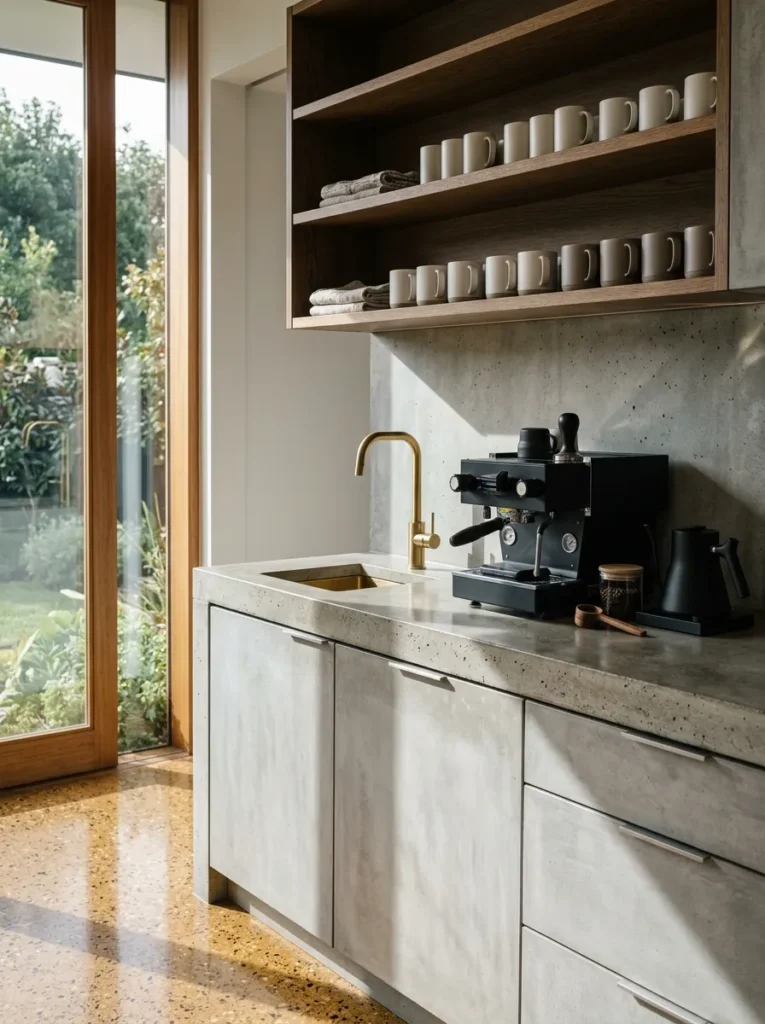  Dedicated kitchen coffee station with a built-in quarter-turn water tap and gooseneck kettle 